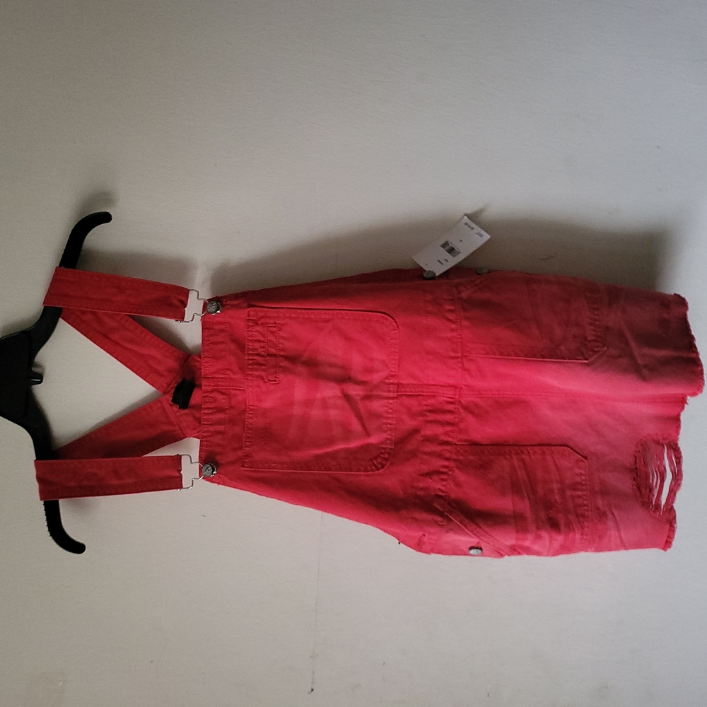 NWT PRPS RED DENIM MINI SKIRT OVERALLS. SZ: M. MRSP $218.